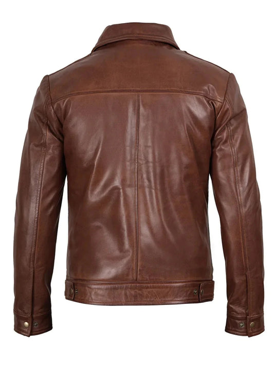 Mens Reeves Brown Harrington Real Leather Jacket - Vox Leather