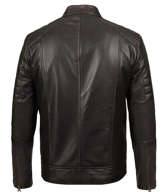 Men's Rub Off Dark Brown Cafe Racer Leather Jacket - Rare Leather