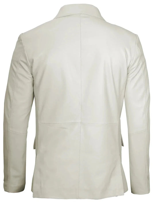 Mens Two Buttons Off White Leather Blazer - Vox Leather