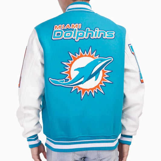 Miami Dolphins NFL Mash Up Rib Wool Varsity Jacket - Rare Leather