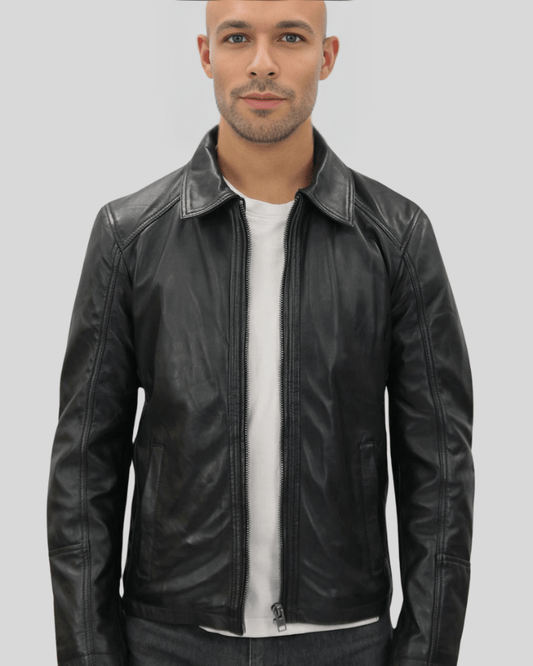 Miles Black Leather Racer Jacket - Rare Leather