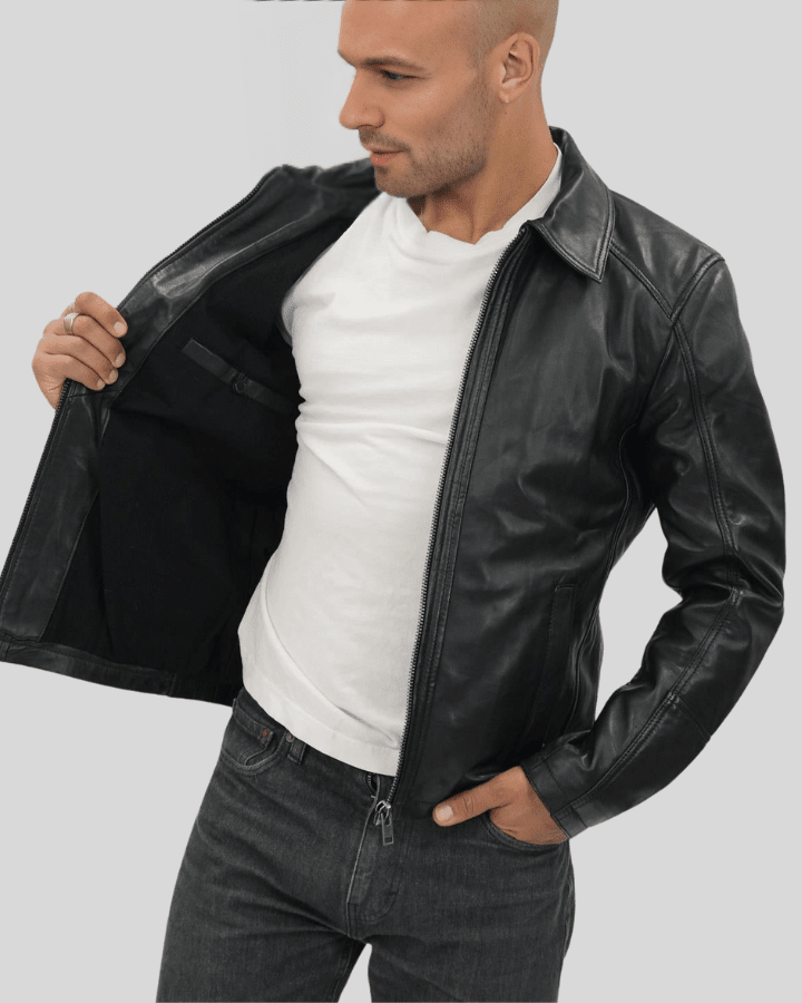 Miles Black Leather Racer Jacket - Vox Leather