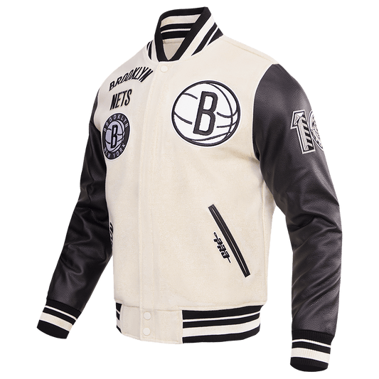 NBA BROOKLYN NETS RETRO CLASSIC RIB WOOL VARSITY JACKET - Rare Leather
