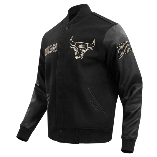 NBA CHICAGO BULLS BLACK & GOLD WOOL VARSITY JACKET - Rare Leather