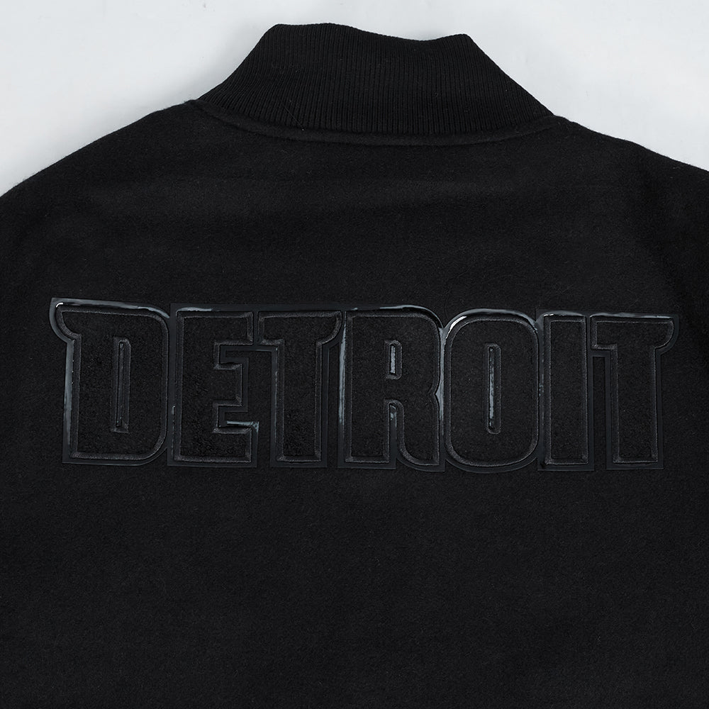 NBA DETROIT PISTONS TRIPLE BLACK WOOL VARSITY JACKET - Rare Leather