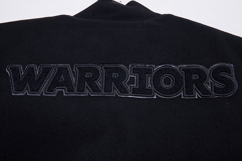 NBA GOLDEN STATE WARRIORS TRIPLE BLACK VARSITY JACKET - Vox Leather