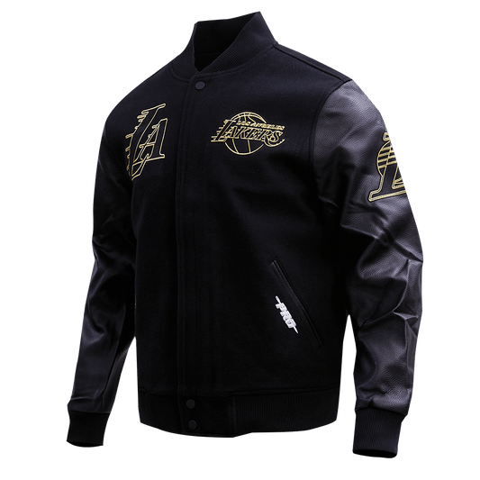 NBA LOS ANGELES LAKERS BLACK & GOLD WOOL VARSITY JACKET - Rare Leather