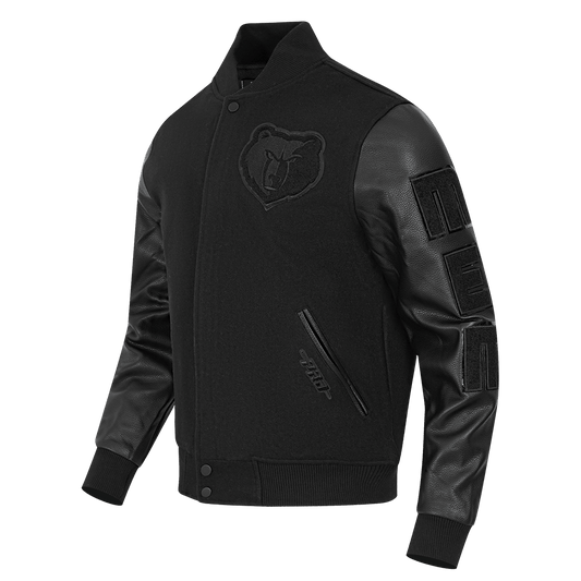 NBA MEMPHIS GRIZZLIES TRIPLE BLACK WOOL VARSITY JACKET - Rare Leather
