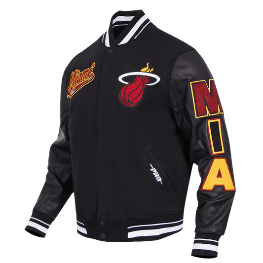 NBA MIAMI HEAT SCRIPT TAIL MEN'S RIB WOOL VARSITY (BLACK) - Rare Leather