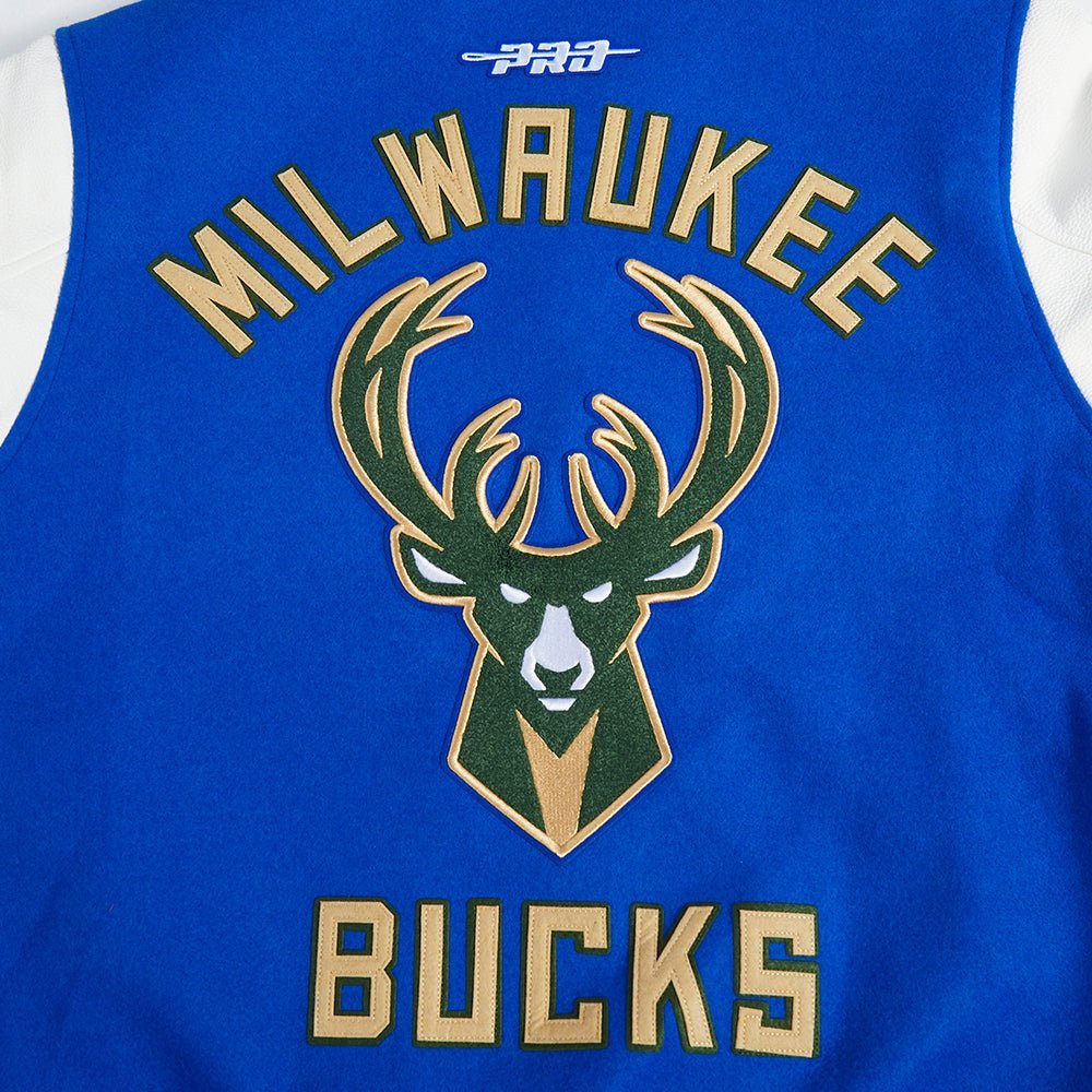 NBA MILWAUKEE BUCKS CITY RIB WOOL VARSITY JACKET - Vox Leather