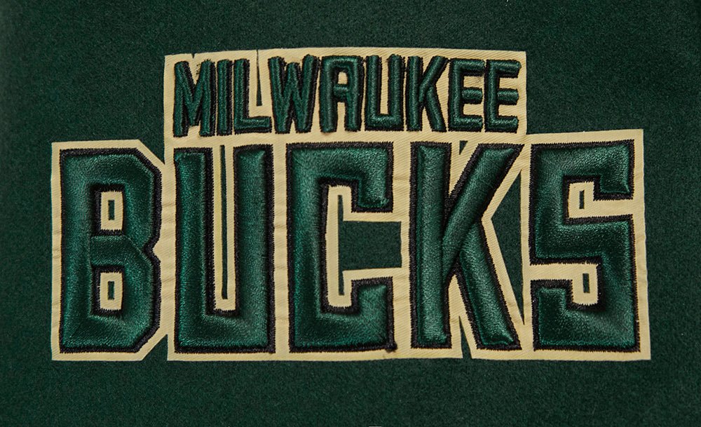 NBA MILWAUKEE BUCKS CREST EMBLEM RIB WOOL VARSITY JACKET - Rare Leather