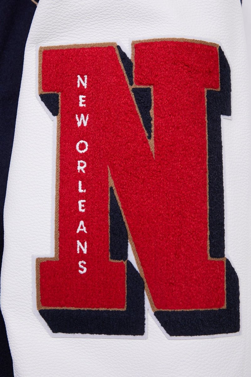 NBA NEW ORLEANS PELICANS MASHUP RIB WOOL VARSITY JACKET - Vox Leather