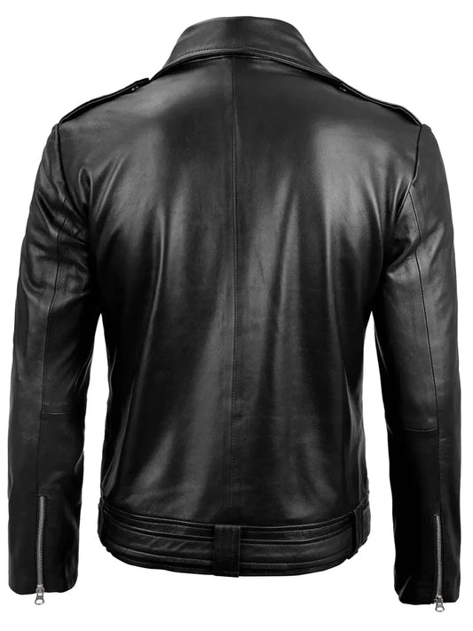 Negan Men's Black Asymmetrical Biker Leather Jacket - Vox Leather