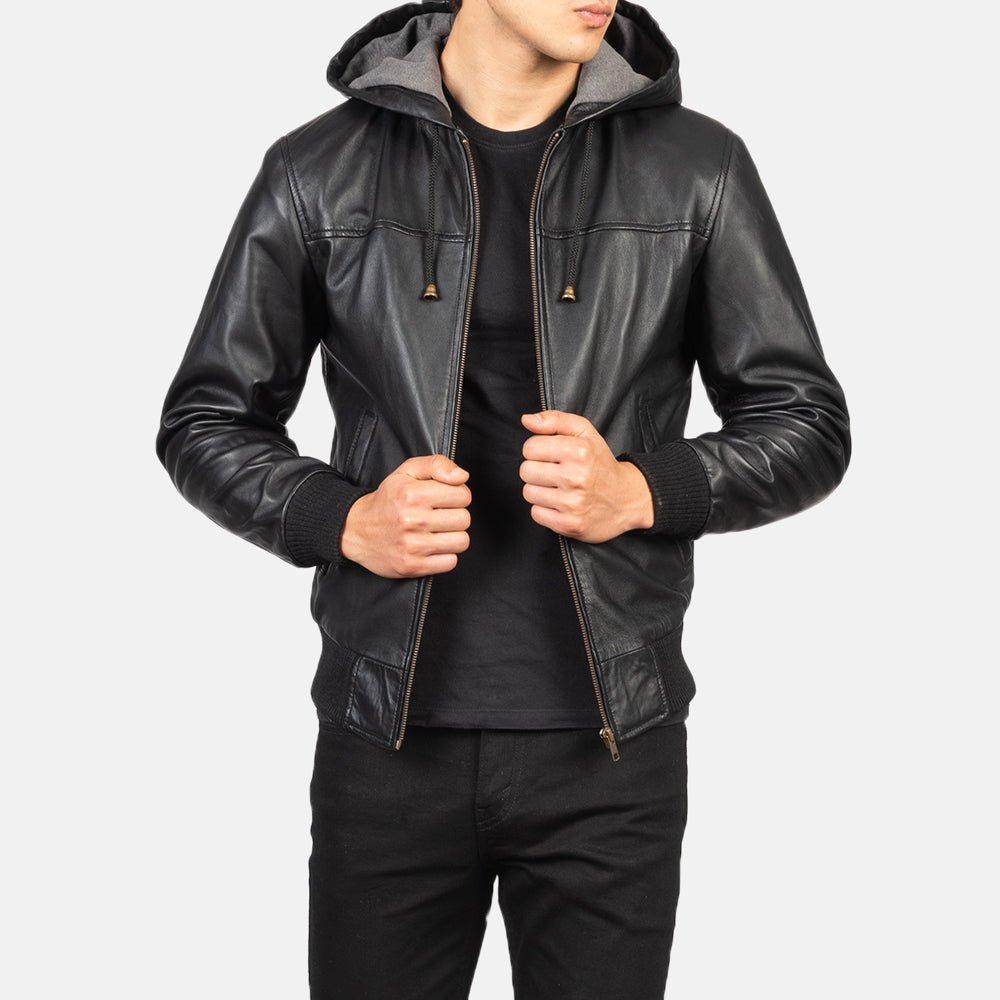 Nintenzo Black Hooded Leather Bomber Jacket - Rare Leather