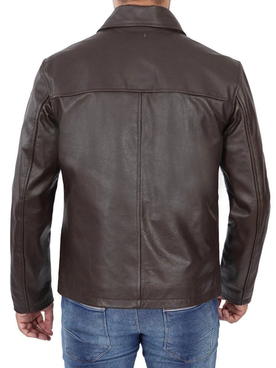 Parrish Dark Brown Shirt Collar Cowhide Mens Leather Jacket - Vox Leather