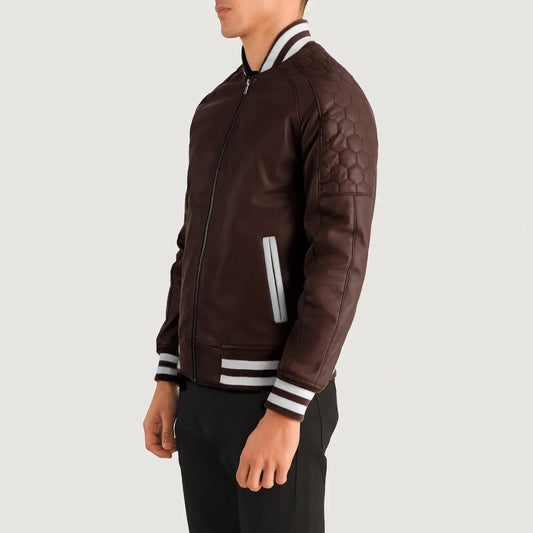 Pascal Maroon Leather Varsity Jacket - Vox Leather