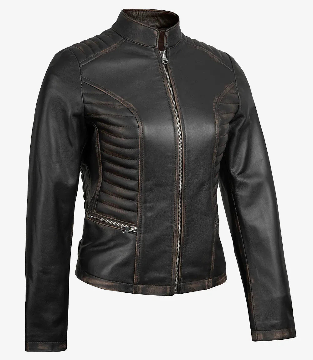 Rachel Women's Vintage Dark Brown Biker Leather Jacket - Rare Leather