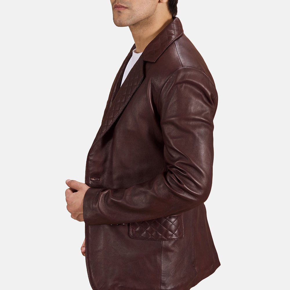 Radaron Quilted Maroon Leather Blazer - Vox Leather