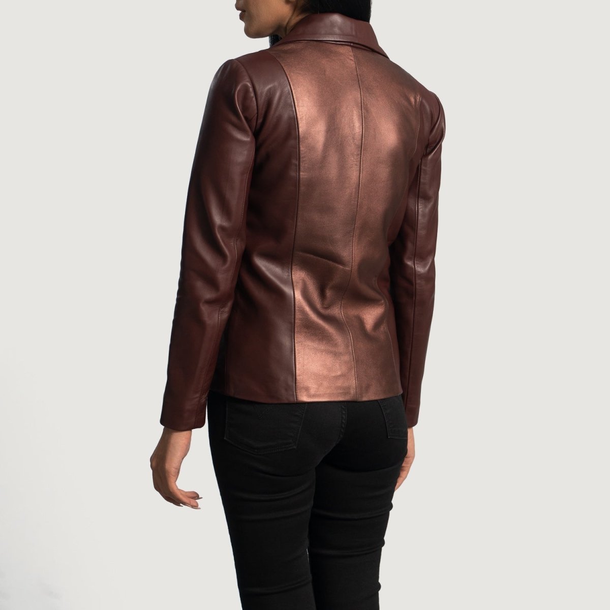 Ruby Metallic Maroon Leather Blazer - Vox Leather