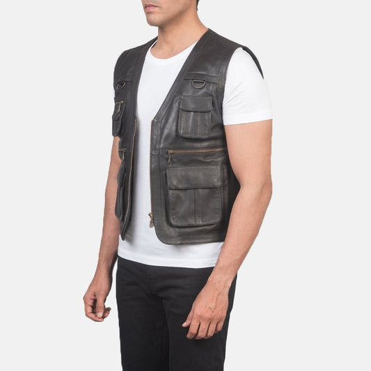 Safari Brown Leather Vest - Vox Leather