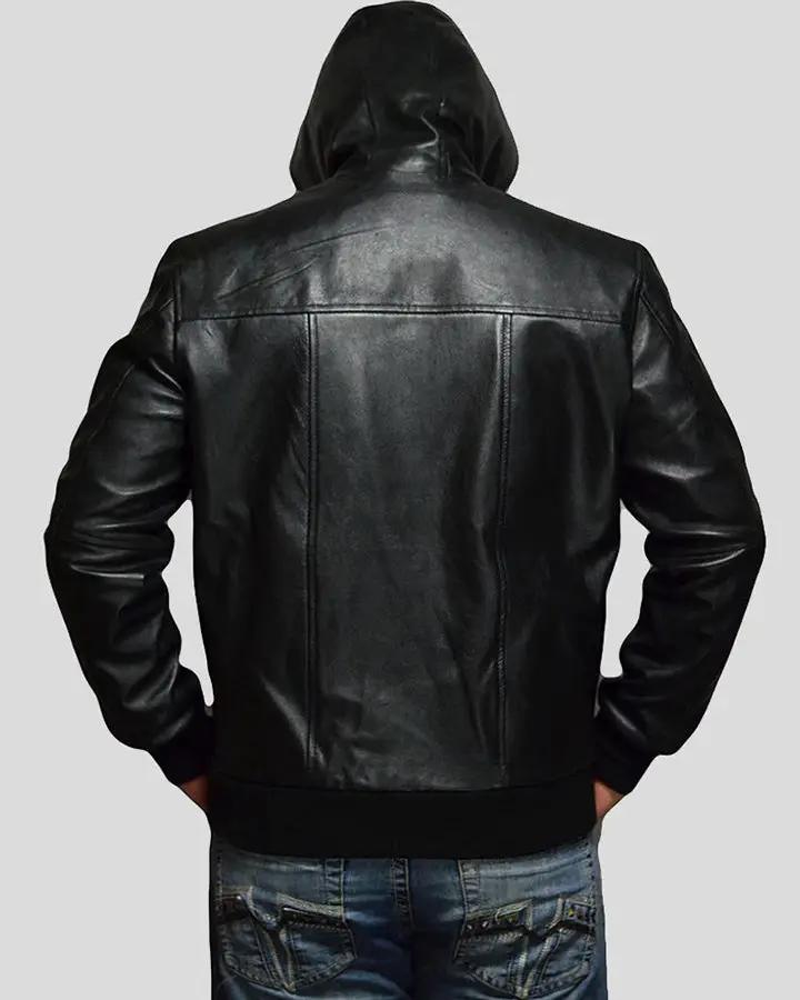 Shane Black Bomber Leather Jacket Hooded - Vox Leather
