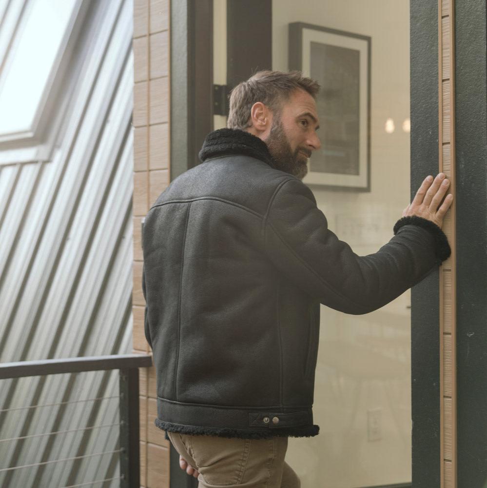 Shearling Leather Bomber Jacket | Black - Vox Leather