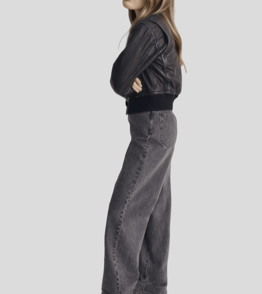 Sleek Cropped Black Leather Bomber Jacket - Rare Leather