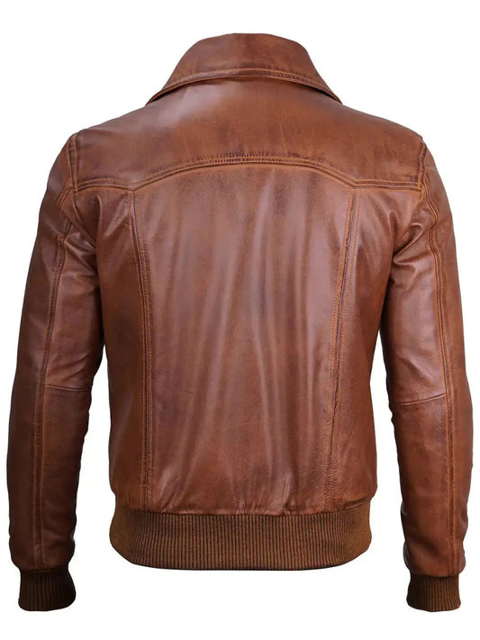 Steven Men's Distressed Brown Bomber Leather Jacket - Vox Leather
