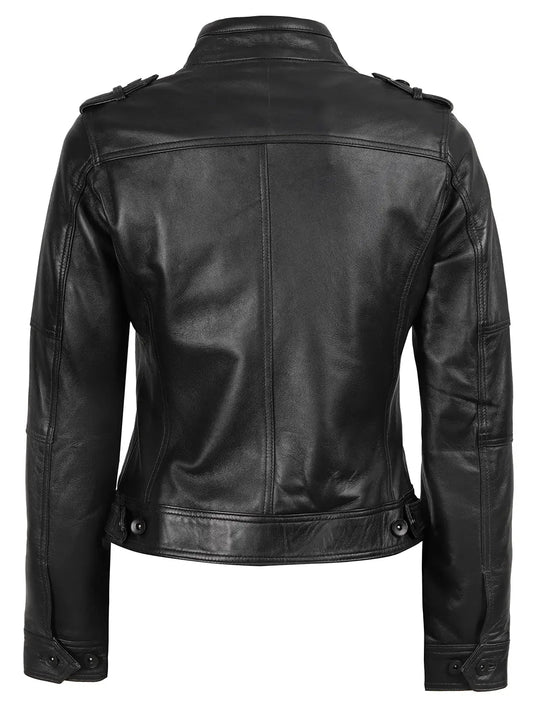 Tavares Womens Black Cafe Racer Leather Jacket - Rare Leather
