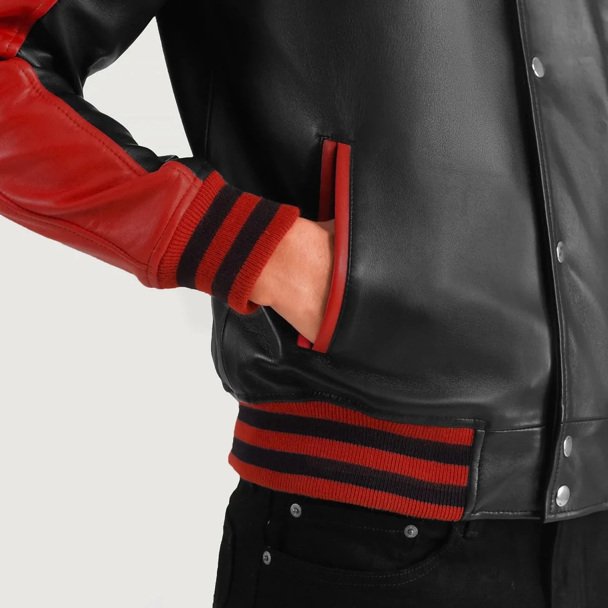 Terrance Black & Red Leather Varsity Jacket - Vox Leather
