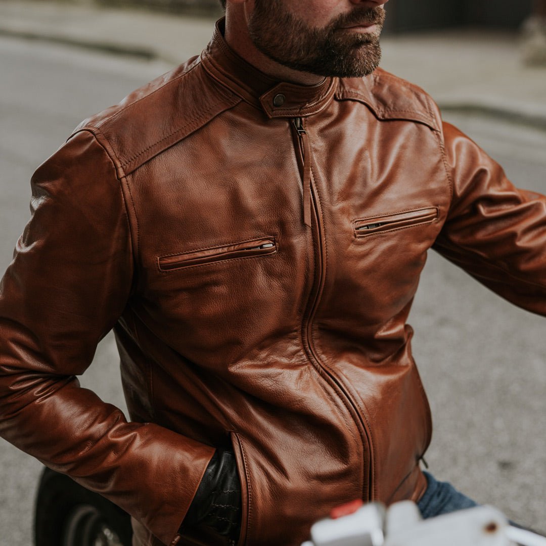 Thompson Leather Moto Jacket | Whiskey Brown - Vox Leather