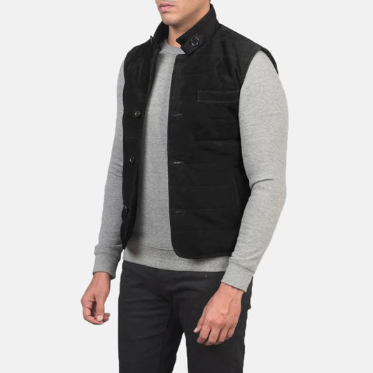 Tony Black Suede Vest - Vox Leather