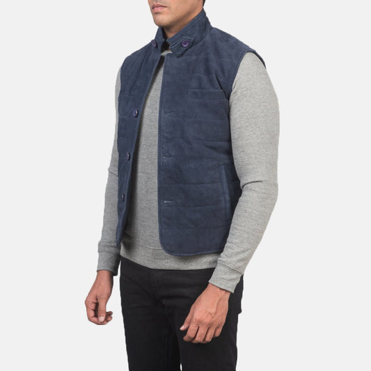 Tony Blue Suede Vest - Vox Leather