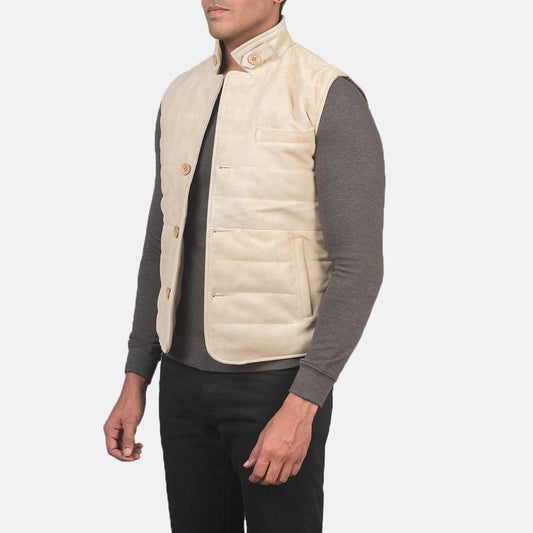 Tony Off-White Suede Vest - Vox Leather