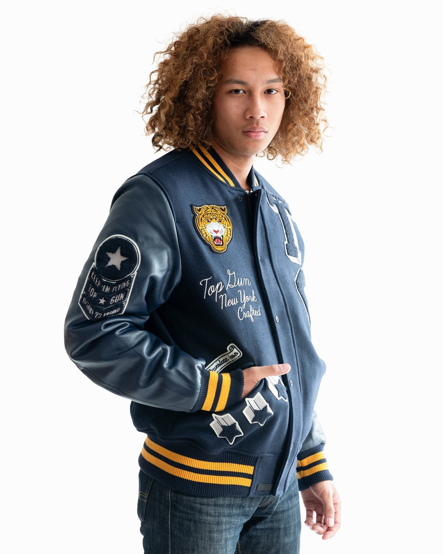 TOP GUN MEN'S "TIGER" VARSITY JACKET - Rare Leather