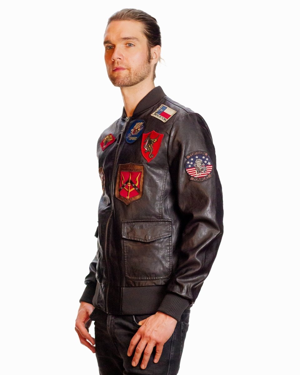 TOP GUN MEN'S VEGAN LEATHER BOMBER JACKET - Vox Leather