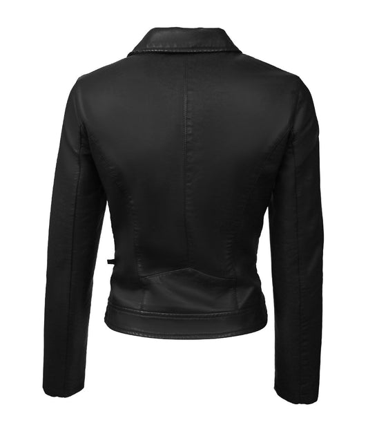 TOP GUN WOMEN'S VEGAN LEATHER SIDE SWIPE MOTORCYCLE JACKET - Vox Leather