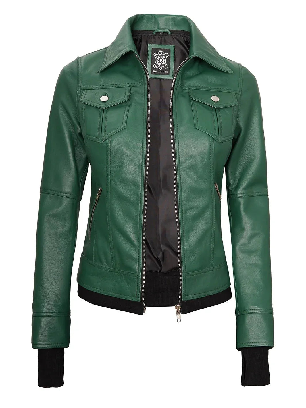 Tralee Women's Green Real Leather Jacket with Hood - Rare Leather