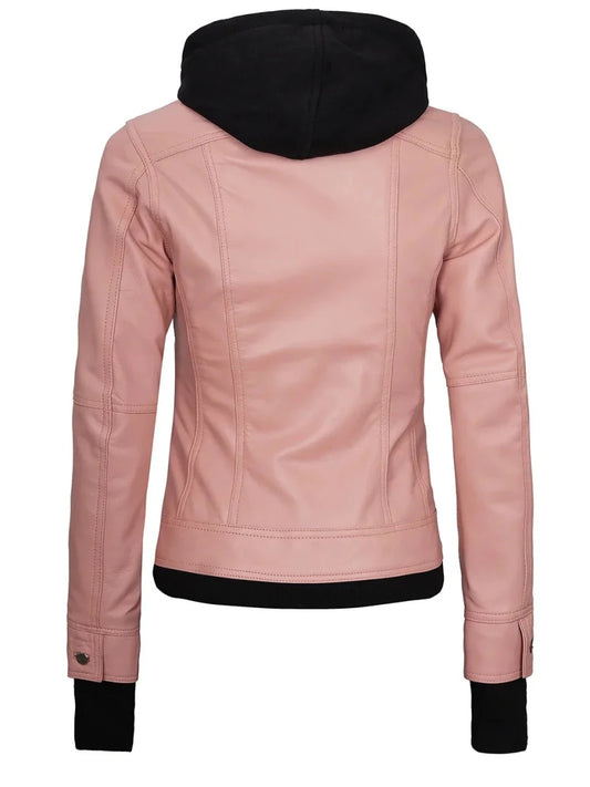 Tralee Women's Pink Leather Motorcycle Jacket with Hood - Vox Leather