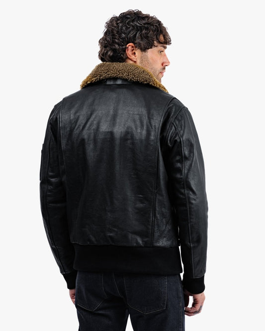 Turbine Black Leather Motorcycle Bomber Jacket - Vox Leather