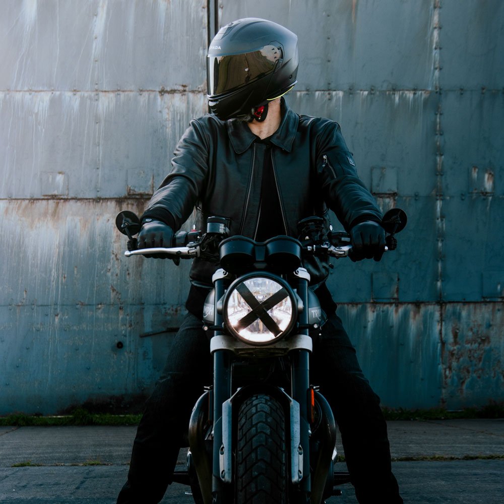 Turbine Black Leather Motorcycle Bomber Jacket - Vox Leather