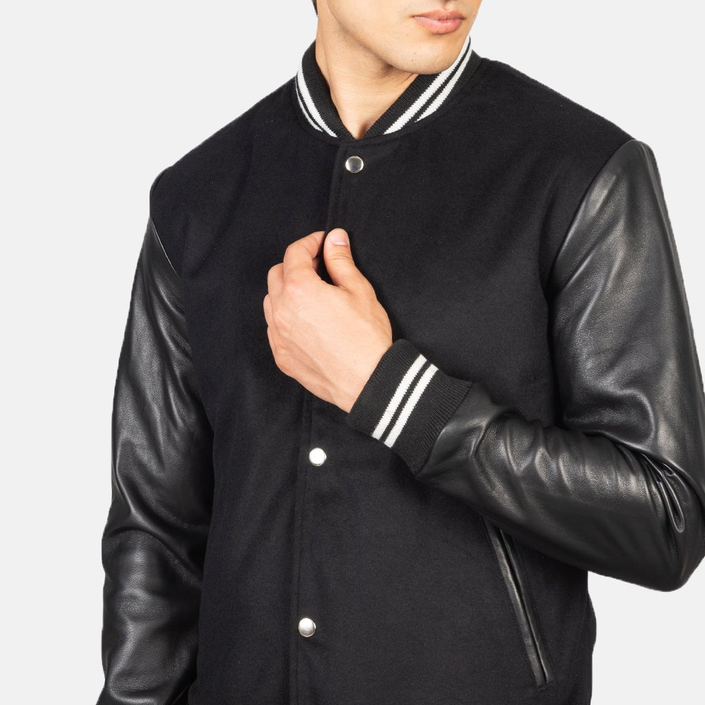 Vaxton Black Striped Hybrid Varsity Jacket - Vox Leather