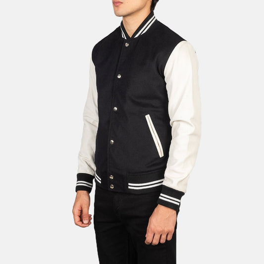 Vaxton Black & White Hybrid Varsity Jacket - Vox Leather