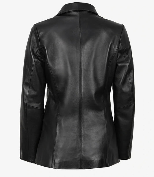 Vicenza Women's Black Two-Button Leather Blazer - Vox Leather