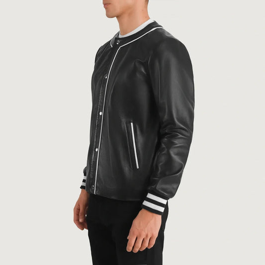 Willis Black Leather Varsity Jacket - Vox Leather