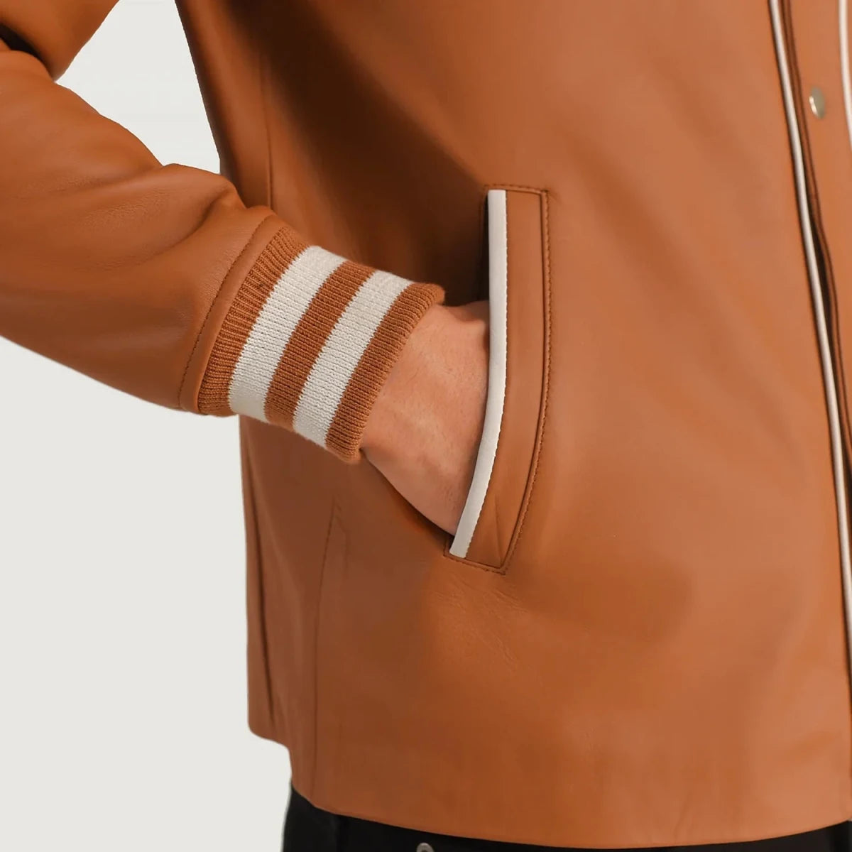 Willis Tan Brown Leather Varsity Jacket - Vox Leather