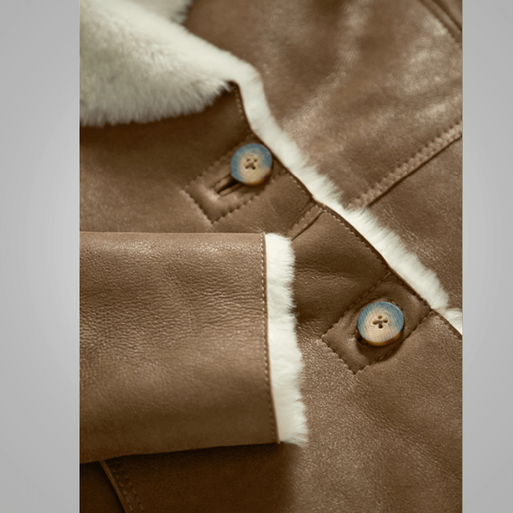 Women Camel Brown B3 Shearling Pilot Leather Aviator Jacket - Rare Leather