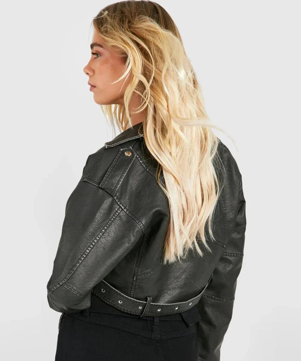Women distressed cropped leather jacket - Vox Leather