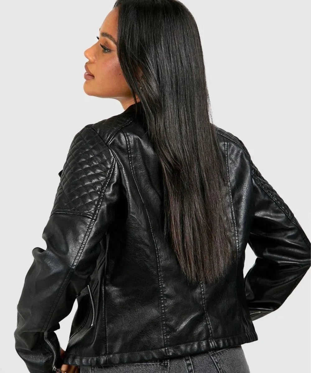 Women Durable Black Biker Leather Jacket - Vox Leather
