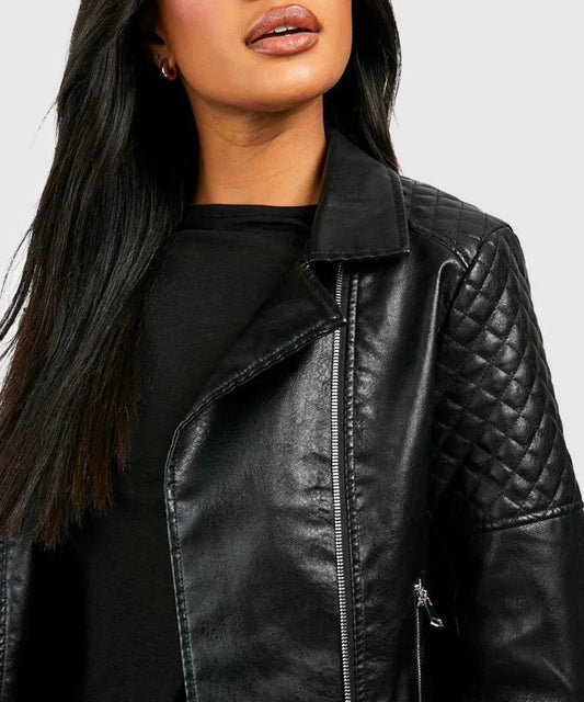 Women Durable Black Biker Leather Jacket - Vox Leather